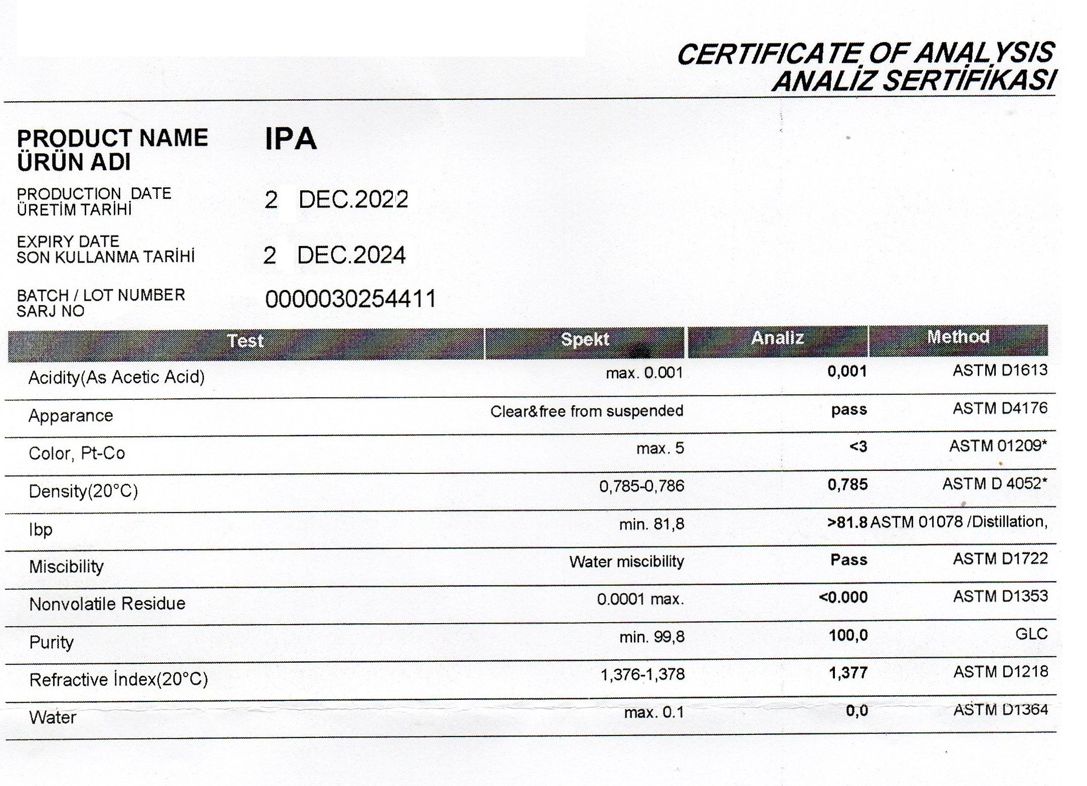 İzopropil Alkol IPA